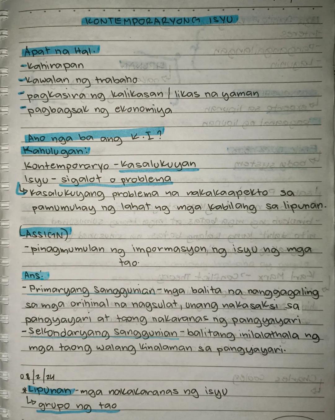 KONTEMPORARYONG ISYU
Apat na Hal.
-kahirapan
-Kawalan ng trabaho.
-pagkasina ng kalikasan / likas na yaman
-pagbagsak ng ekonomiya
Ano nga b