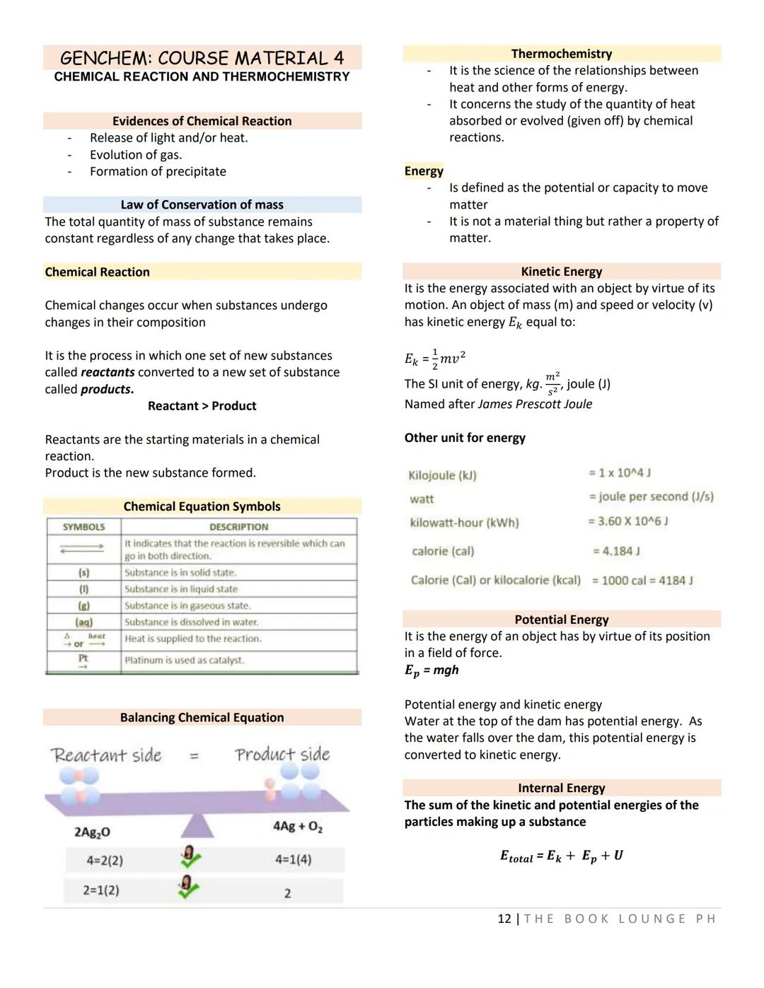 THE BOOK LOUNGE PH
BOORSLIBRARY
GRADE 12 STEM NOTES AND LECTURES
General Chemistry 2
- THE BOOK LOUNGE PH
GENCHEM: COURSE MATERIAL 1
Kinetic