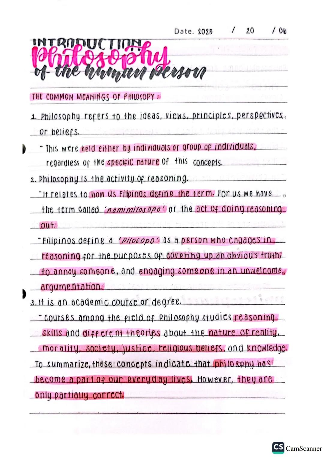 Date. 2025 / 20 / 06
INTRODUCTION
Philosophy
of the human person
THE COMMON MEANINGS OF PHILOSOPY:
1. Philosophy refers to the ideas, views,