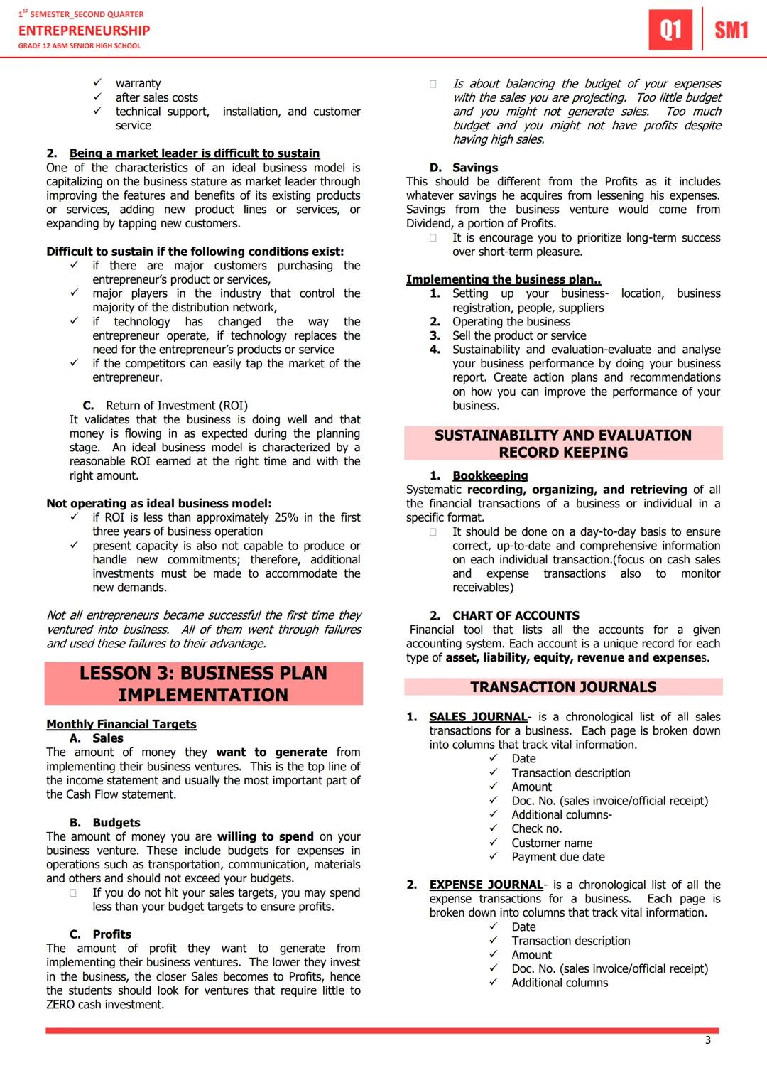 1" SEMESTER SECOND QUARTER
ENTREPRENEURSHIP
GRADE 12 ABM SENIOR HIGH SCHOOL
01 SM1
LESSON 1: 4MS of
Implementation of Business
Operation and
