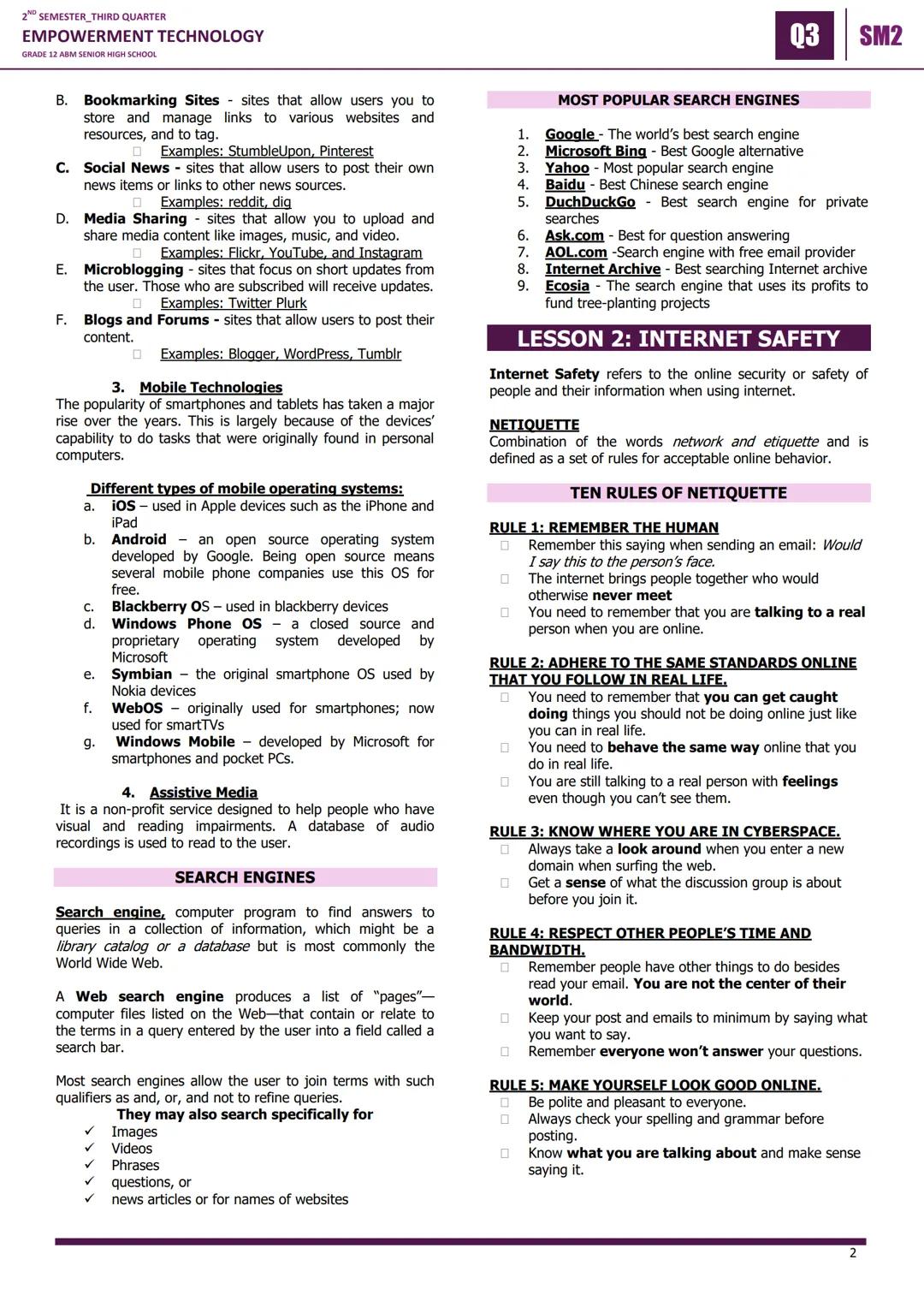 2ND SEMESTER_THIRD QUARTER
EMPOWERMENT TECHNOLOGY
GRADE 12 ABM SENIOR HIGH SCHOOL
03 SM2
LESSON 1: INFORMATION AND
COMMUNICATION TECHNOLOGY