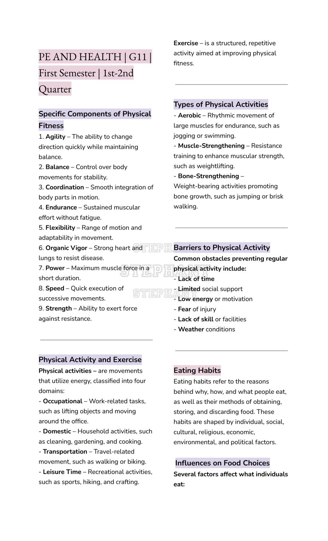 # PE AND HEALTH | G11
First Semester | 1st-2nd
Quarter
## Specific Components of Physical Fitness
1. **Agility** - The ability to change d