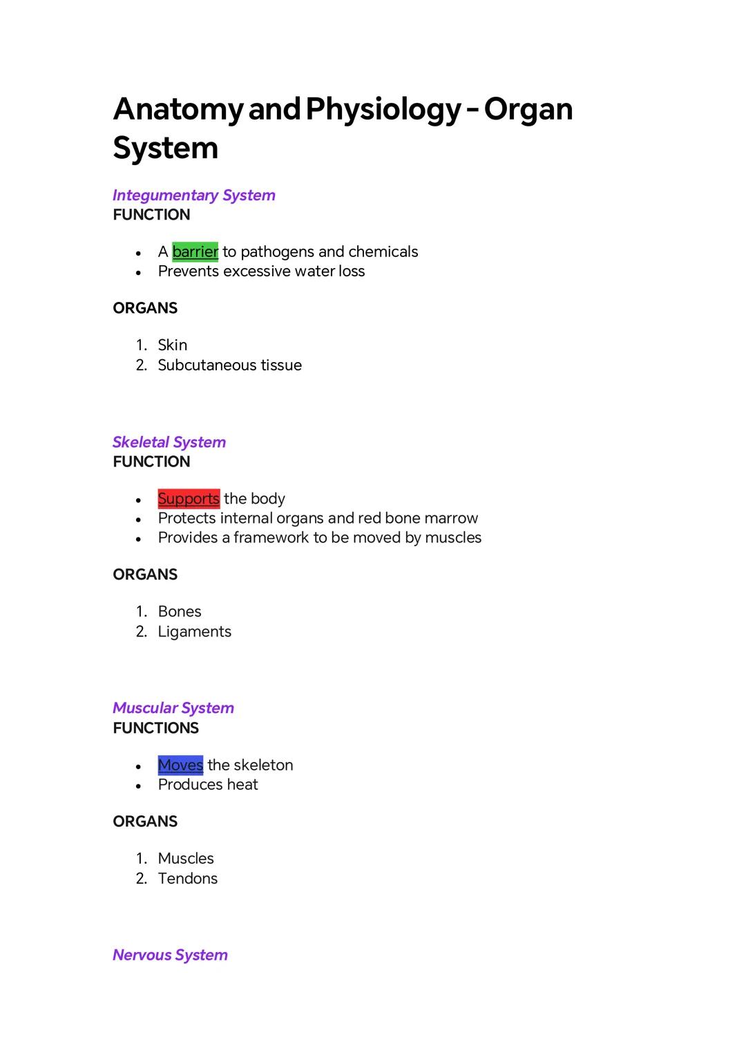 Anatomy and Physiology - Organ
System
Integumentary System
FUNCTION
- A barrier to pathogens and chemicals
- Prevents excessive water loss
O