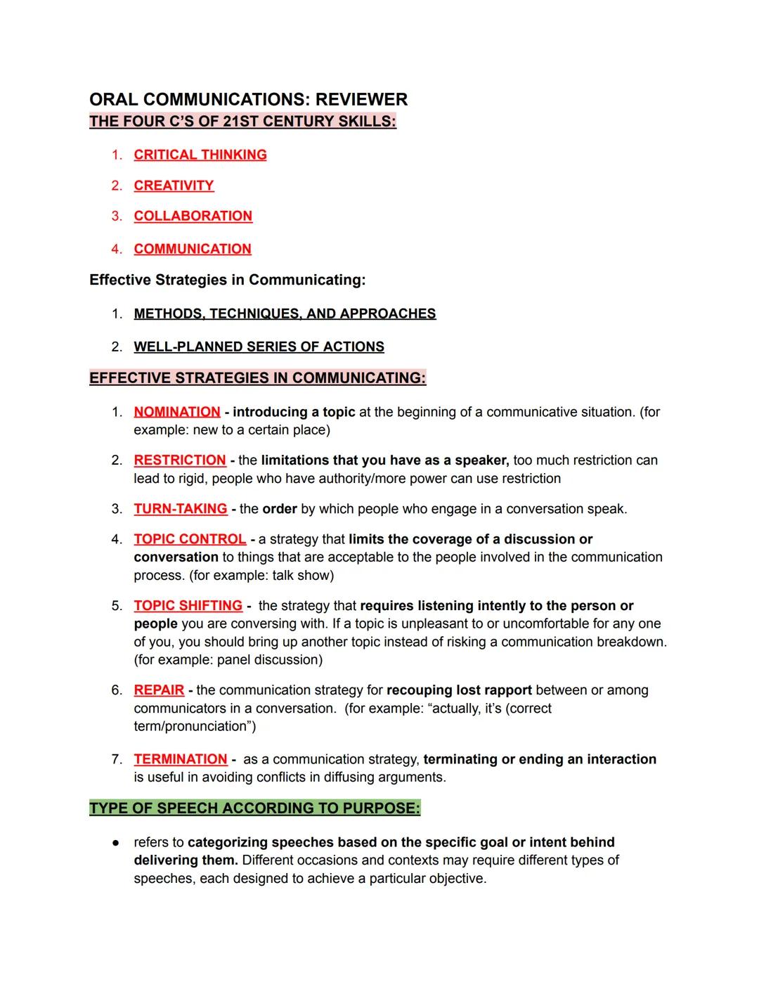 ORAL COMMUNICATIONS: REVIEWER
THE FOUR C'S OF 21ST CENTURY SKILLS:
1. CRITICAL THINKING
2. CREATIVITY
3. COLLABORATION
4. COMMUNICATION
Effe