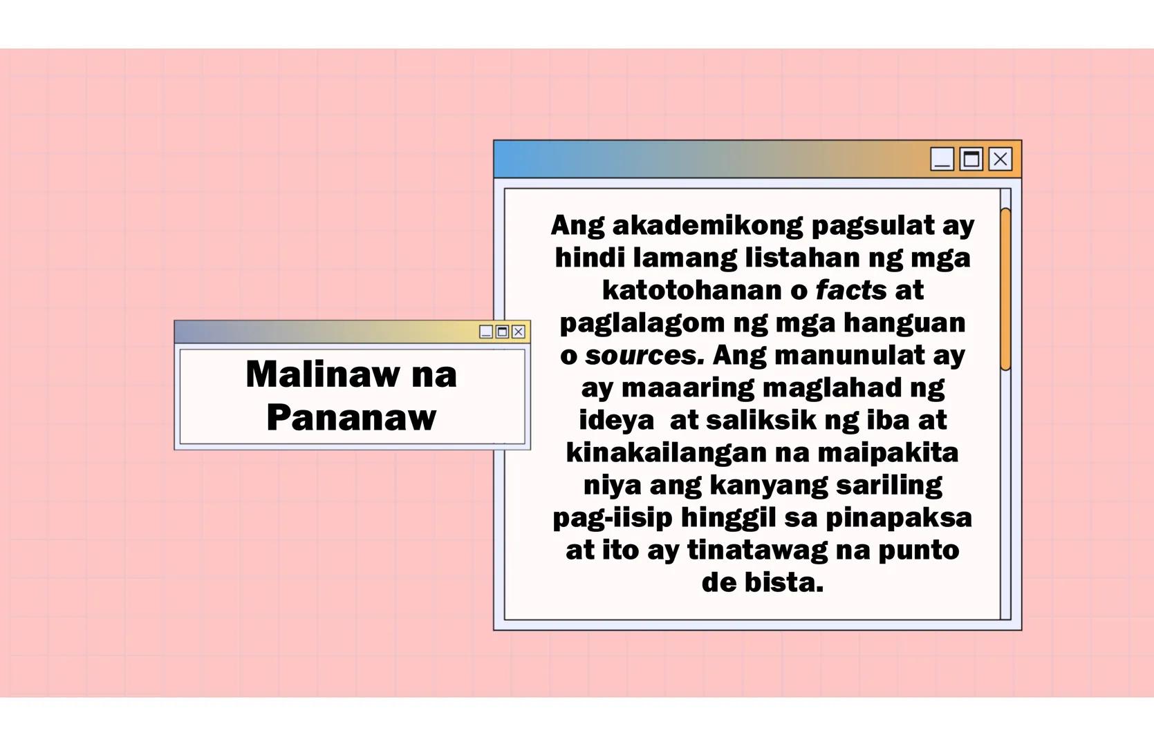 # Ang Akademing Pagsulat
ARALIN 2 Kasanayang
Pampagkatuto
• Nakikilala ang iba't ibang akademikong
sulatin ayon sa layunin, gamit, katangia