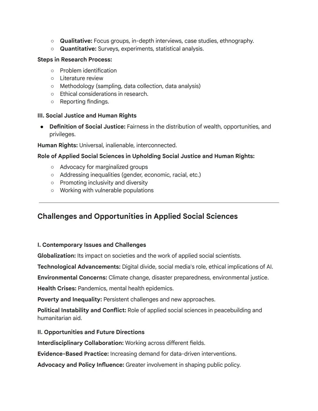 Full Coverage Reviewer: Disciplines and Ideas in the
Applied Social Sciences
Introduction to Social Sciences and Applied Social Sciences
I.
