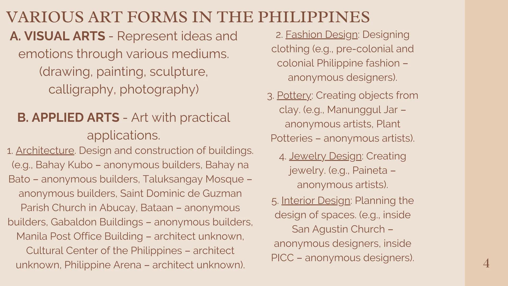 Topic:
Various Art forms in
the Philippines.
ydawiedy@gmail.com Pre-colonial Art.
Characterized by unique ethnic and Islamic art forms
refle