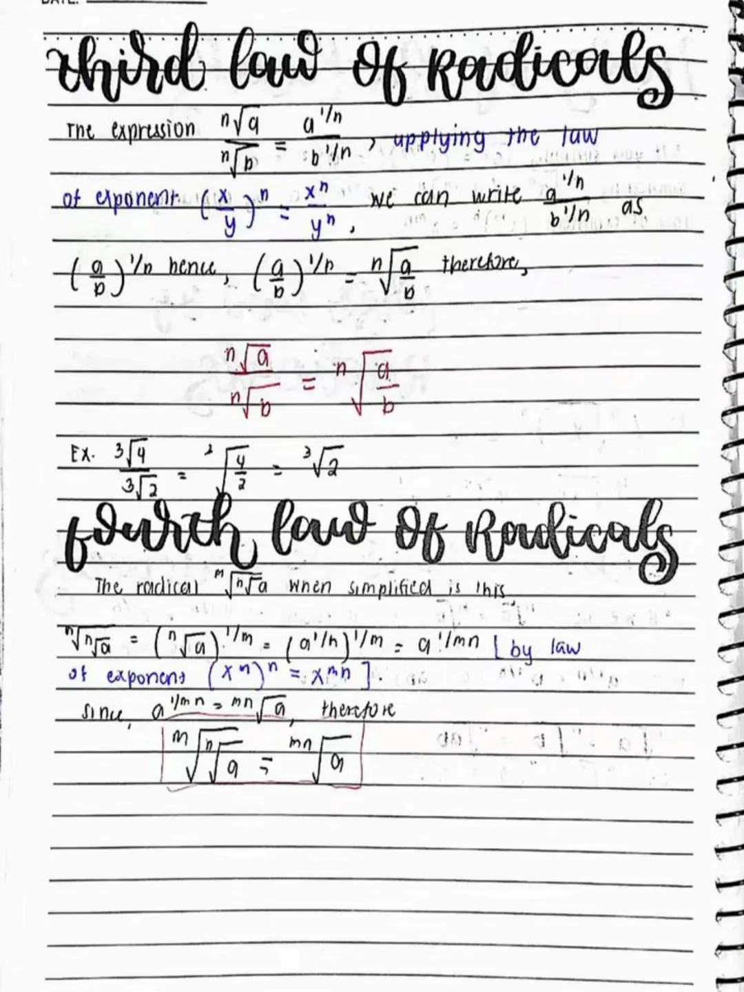 lecture notes in
MATH 9
3rd
QTR
Spring Einf
413
Spring Leaf
DO NOT RE-UPLOAD | @jona.notes --- OCR Start ---
DATE:
Laws of Exponents
If a an
