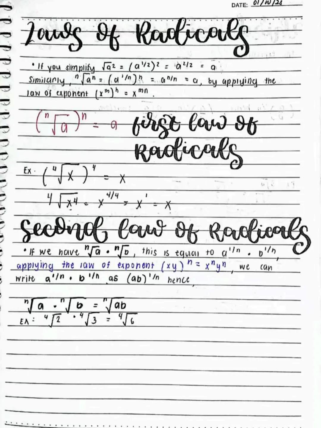 lecture notes in
MATH 9
3rd
QTR
Spring Einf
413
Spring Leaf
DO NOT RE-UPLOAD | @jona.notes --- OCR Start ---
DATE:
Laws of Exponents
If a an