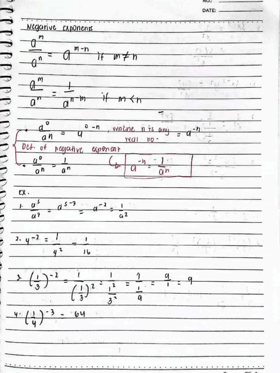 lecture notes in
MATH 9
3rd
QTR
Spring Einf
413
Spring Leaf
DO NOT RE-UPLOAD | @jona.notes --- OCR Start ---
DATE:
Laws of Exponents
If a an
