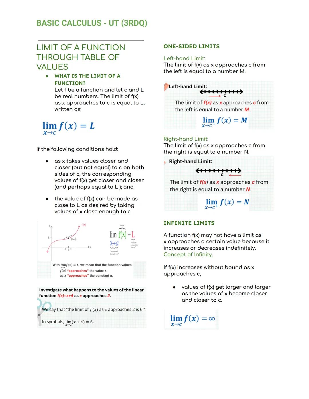 BASIC CALCULUS - UT (3RDQ)
LIMIT OF A FUNCTION
THROUGH TABLE OF
VALUES
WHAT IS THE LIMIT OF A
FUNCTION?
Let f be a function and let c and L