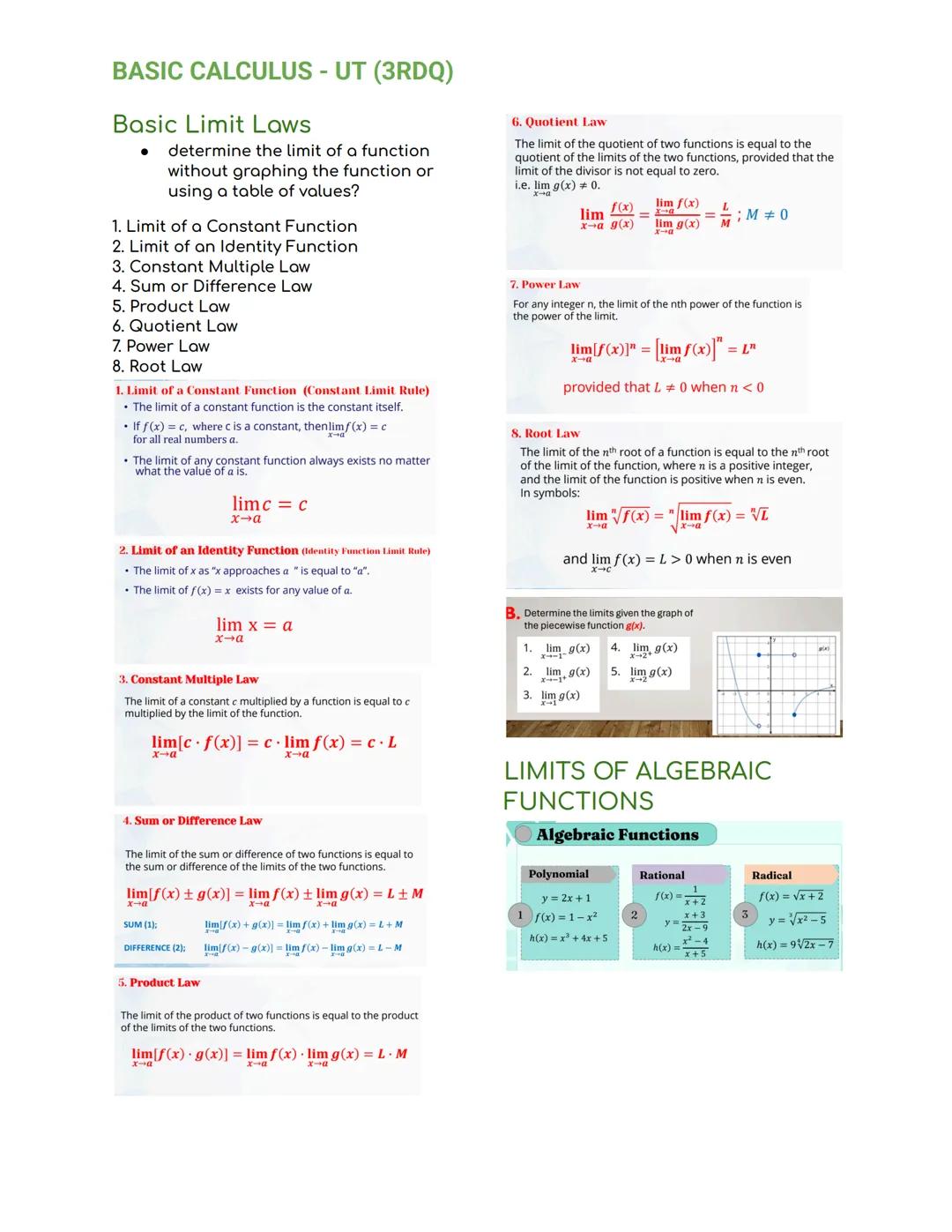 BASIC CALCULUS - UT (3RDQ)
LIMIT OF A FUNCTION
THROUGH TABLE OF
VALUES
WHAT IS THE LIMIT OF A
FUNCTION?
Let f be a function and let c and L