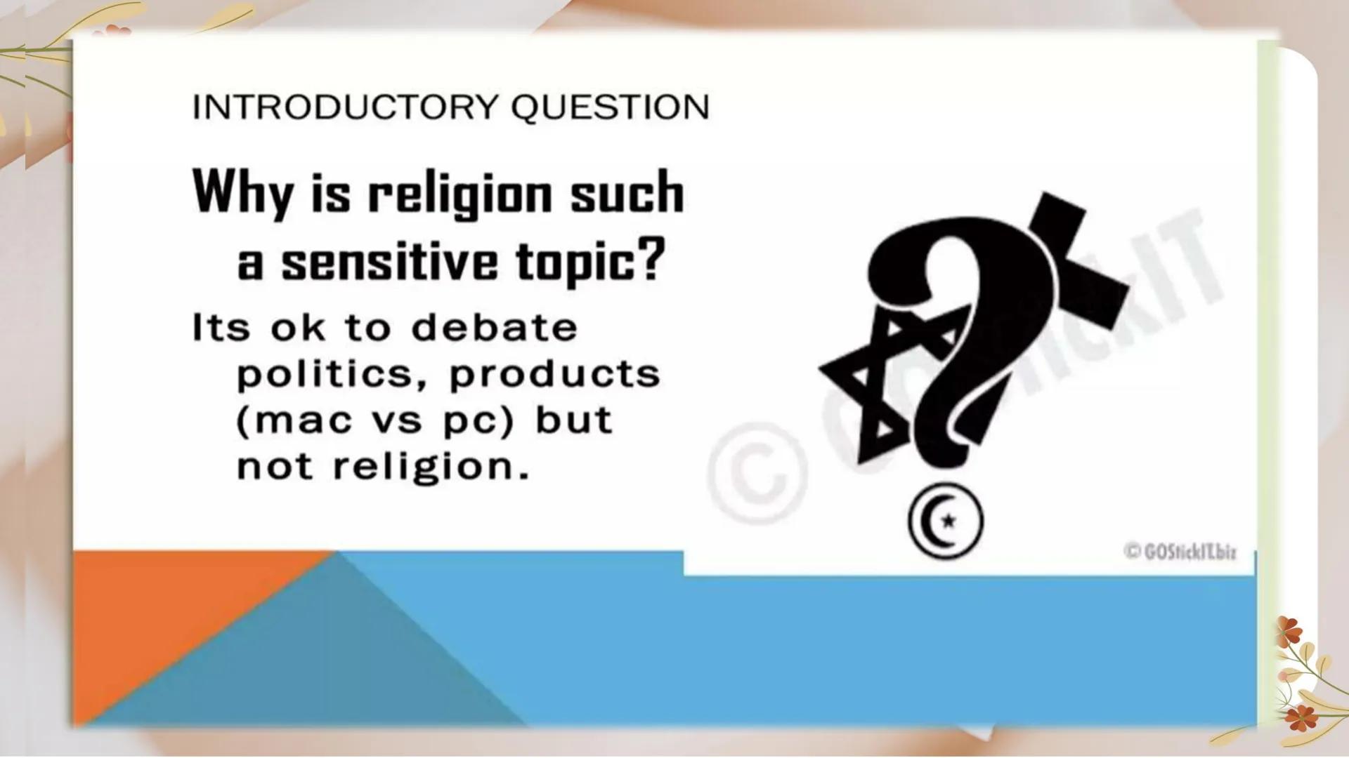 # Introduction to
# World Religions and
# Belief Systems DO YOU BELIEVE
IN GOD? OR
THERE IS AN
EXISTENCE OF
GOD? 1.
What are the things in m