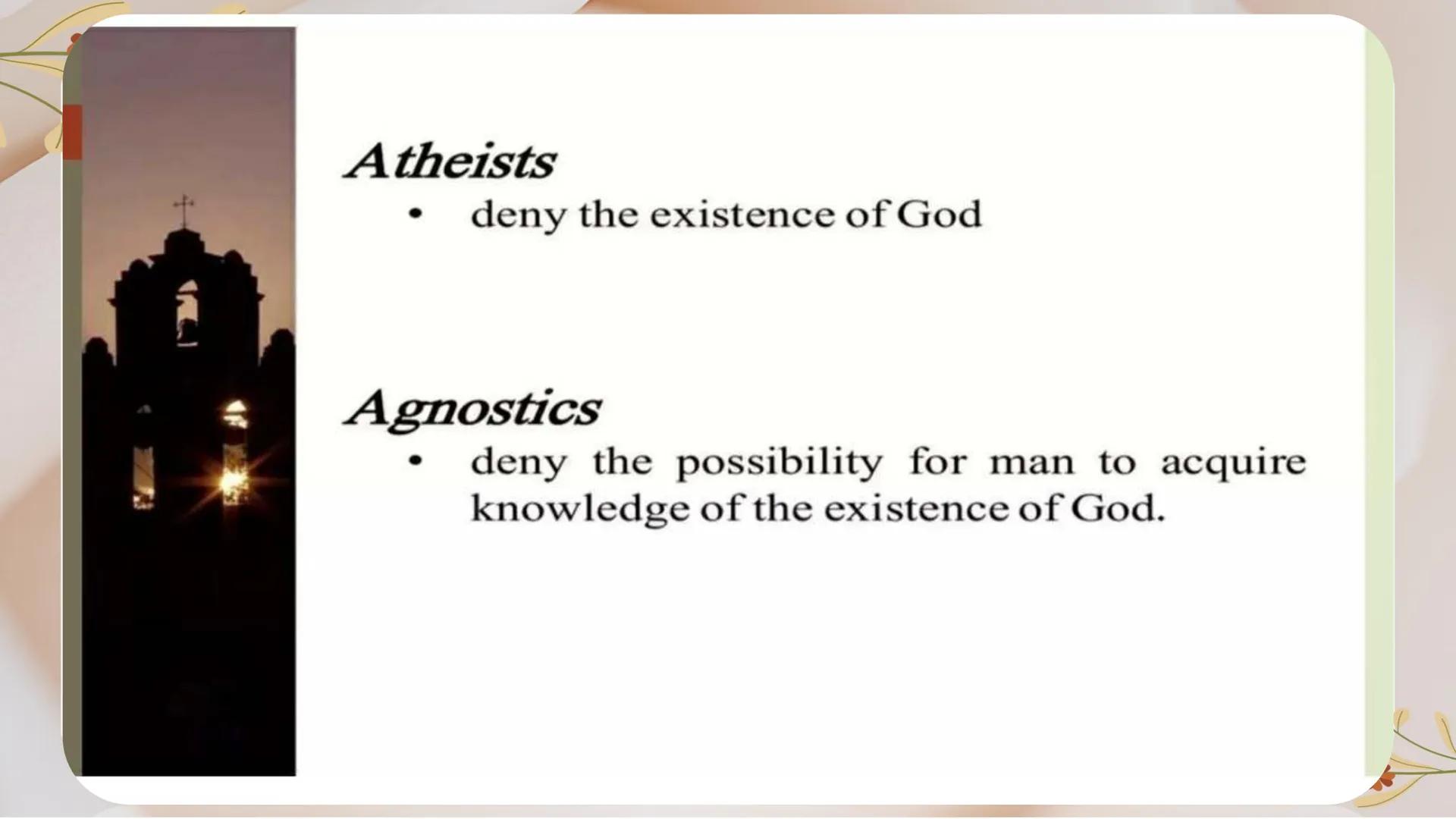 # Introduction to
# World Religions and
# Belief Systems DO YOU BELIEVE
IN GOD? OR
THERE IS AN
EXISTENCE OF
GOD? 1.
What are the things in m