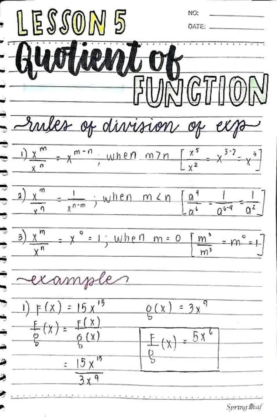 LESSON 1
NO:
DATE:
Relations &
Functions
RELATION
↔ a set of ordered pairs (x, y)
DOMAIN
↔ First coordinate in a relation,
(x); input; indep