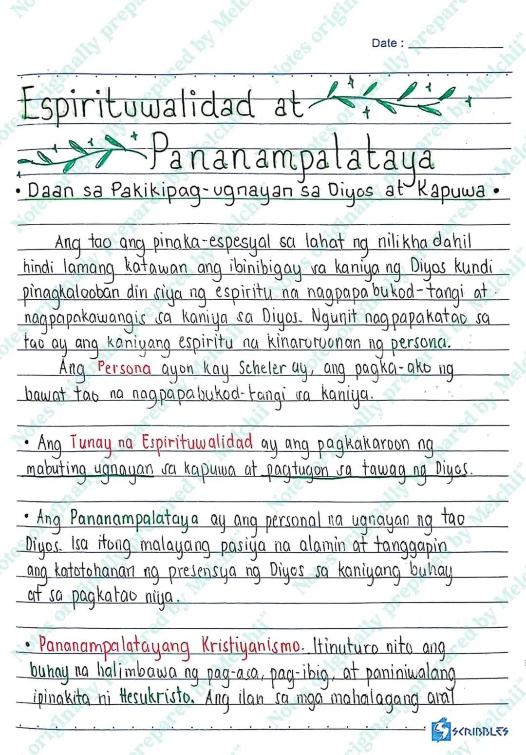 N
es originally prepared by Mel
Notes originally prepared by Melch
IKATLONG
MARKAHAN
Date:
prepared by Melch
at
+
Impalataya
yan sa Diyos at