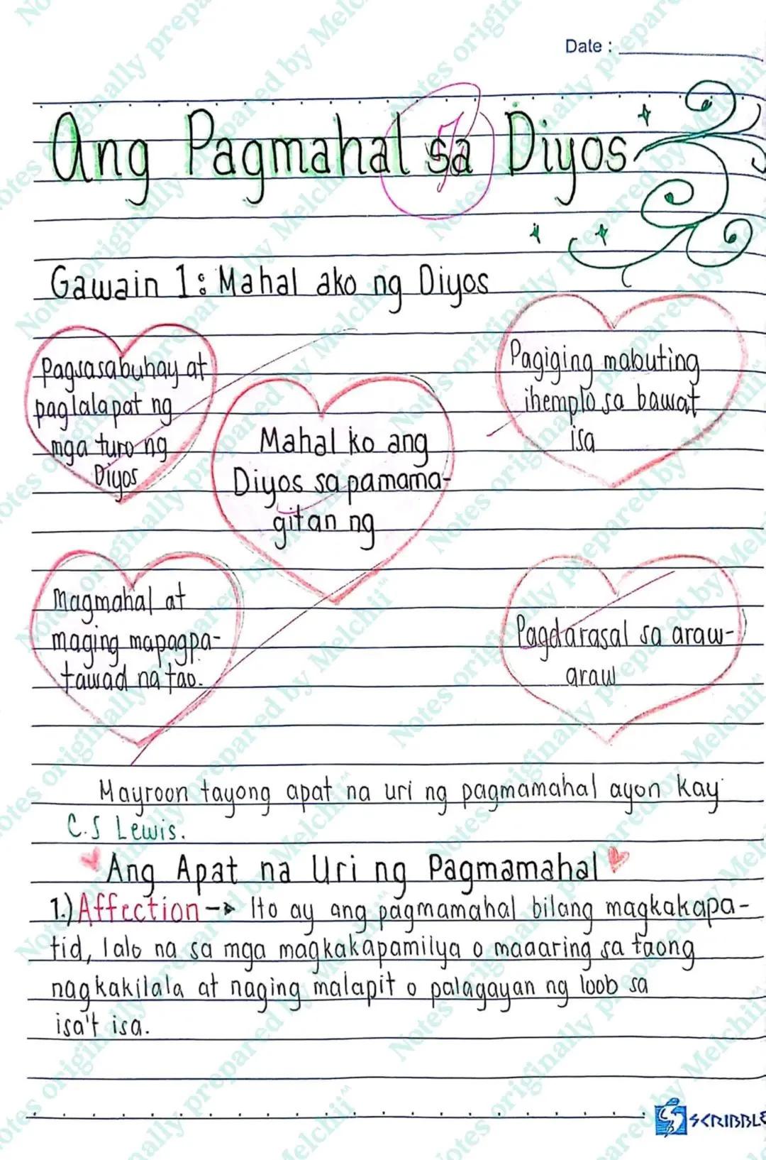 N
es originally prepared by Mel
Notes originally prepared by Melch
IKATLONG
MARKAHAN
Date:
prepared by Melch
at
+
Impalataya
yan sa Diyos at