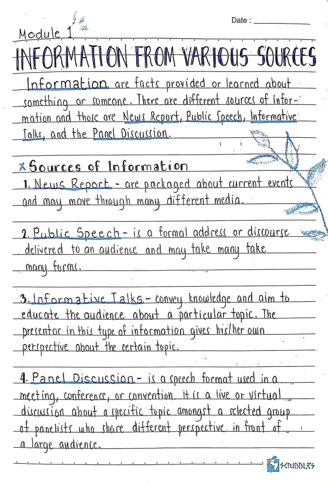 1st Quarter
Date:
M VARIOUS SOURCES
provided or learned about
are different sources of infor-
ort, Public Speech, Informative
ion
aged about