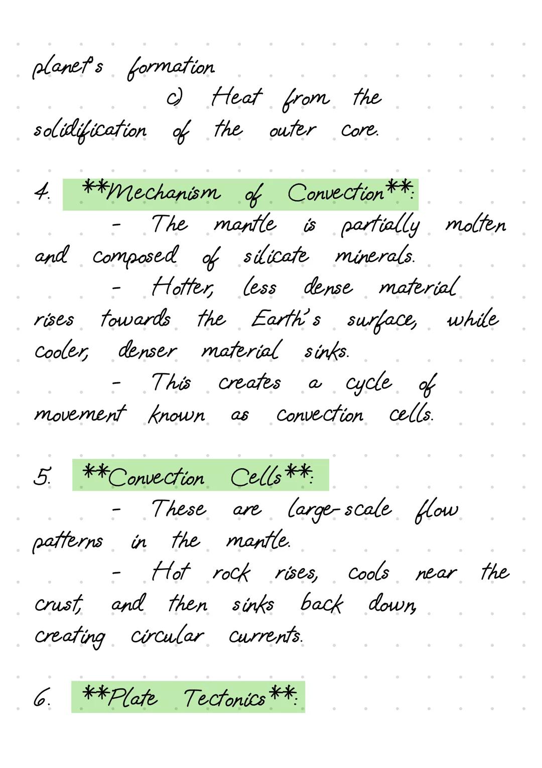 1. **Definition of Mantle Convection**:
- Mantle convection refers to the
slow, churning motion of the Earth's
mantle caused by heat from