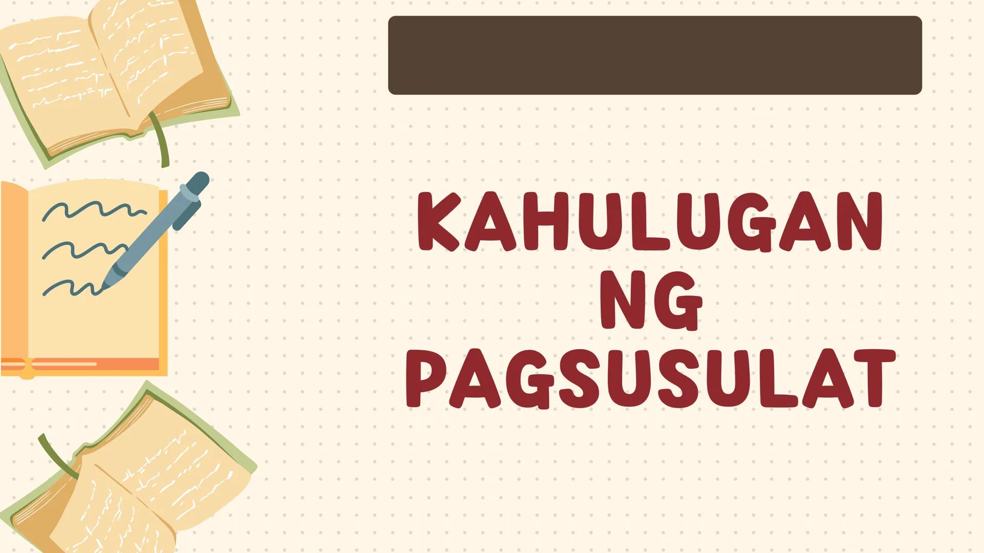 # FILIPINO SA PILING LARANG
# ANG
# PAGSUSULAT
ARALIN 1: 01
MGA LAYUNIN:
Nakapamumuno at nakikibahagi sa mga
gawain tungo sa pagsusulong n
