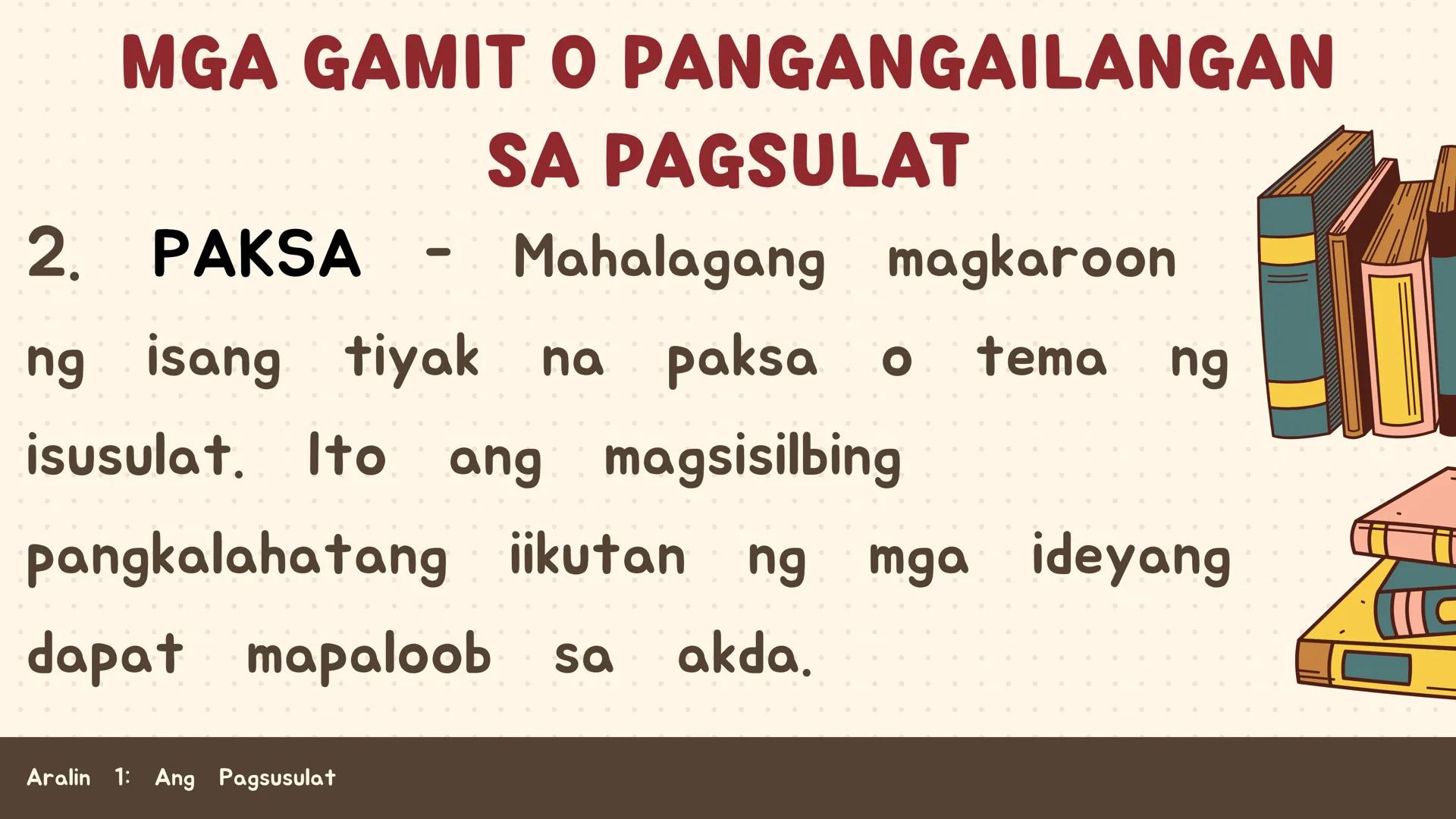 # FILIPINO SA PILING LARANG
# ANG
# PAGSUSULAT
ARALIN 1: 01
MGA LAYUNIN:
Nakapamumuno at nakikibahagi sa mga
gawain tungo sa pagsusulong n