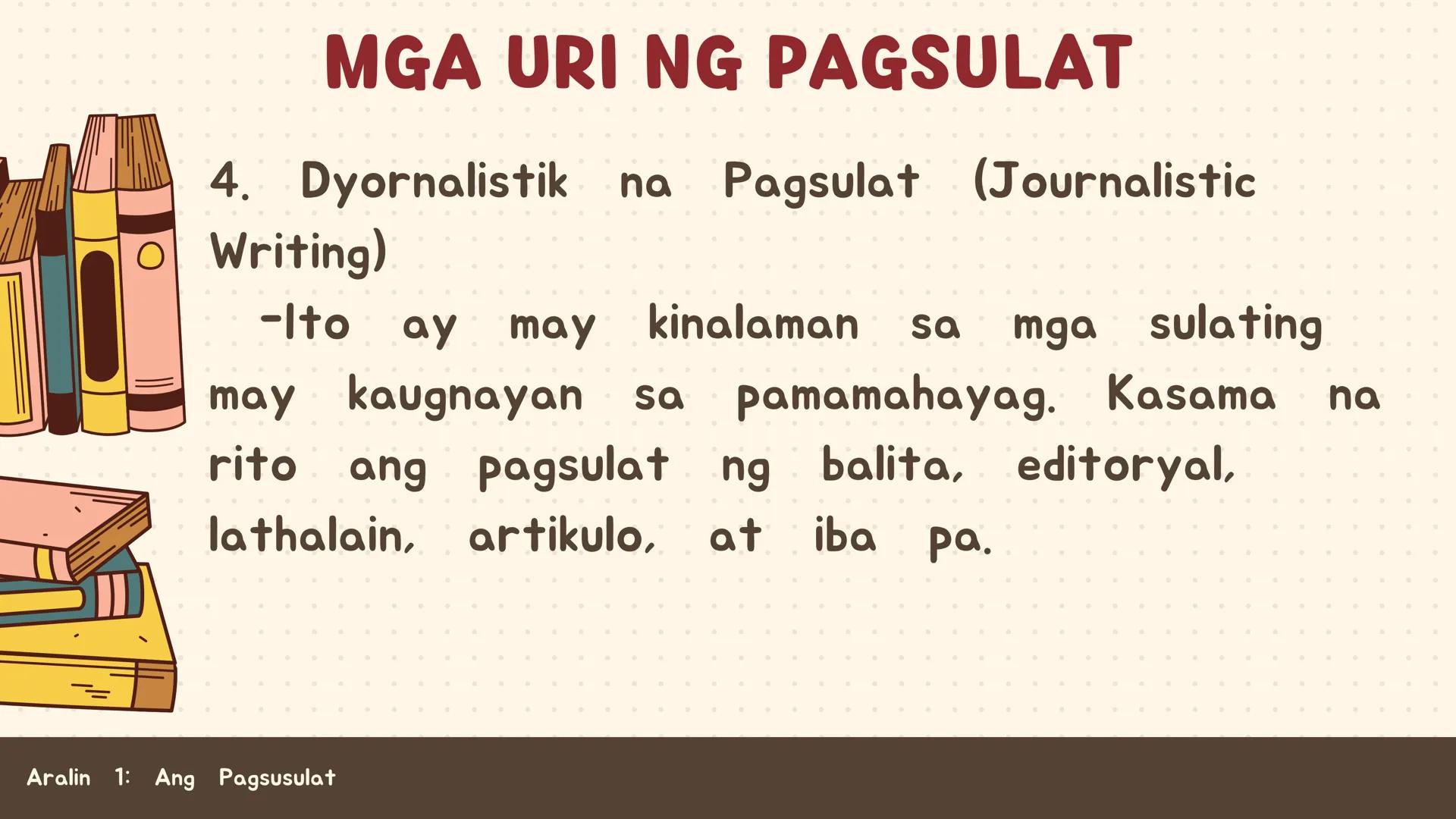 # FILIPINO SA PILING LARANG
# ANG
# PAGSUSULAT
ARALIN 1: 01
MGA LAYUNIN:
Nakapamumuno at nakikibahagi sa mga
gawain tungo sa pagsusulong n