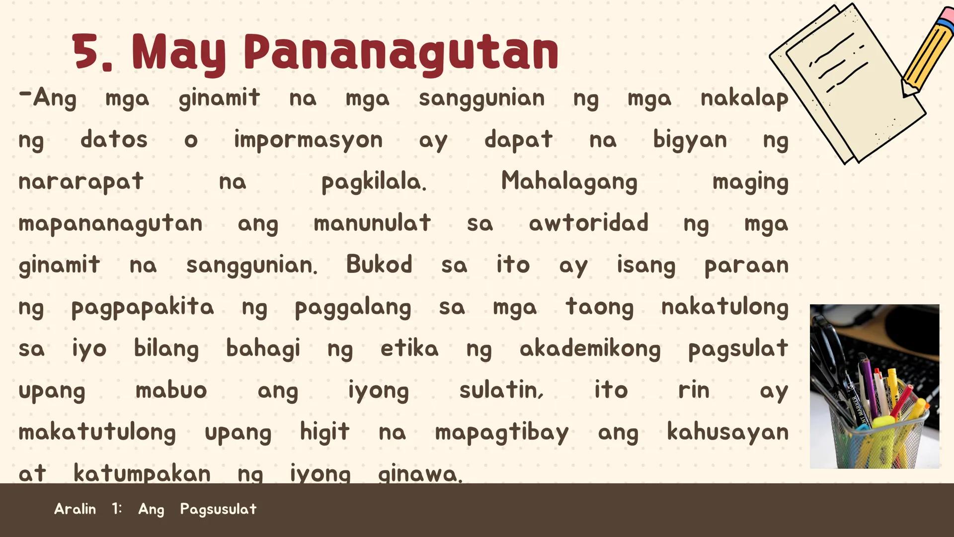 # FILIPINO SA PILING LARANG
# ANG
# PAGSUSULAT
ARALIN 1: 01
MGA LAYUNIN:
Nakapamumuno at nakikibahagi sa mga
gawain tungo sa pagsusulong n