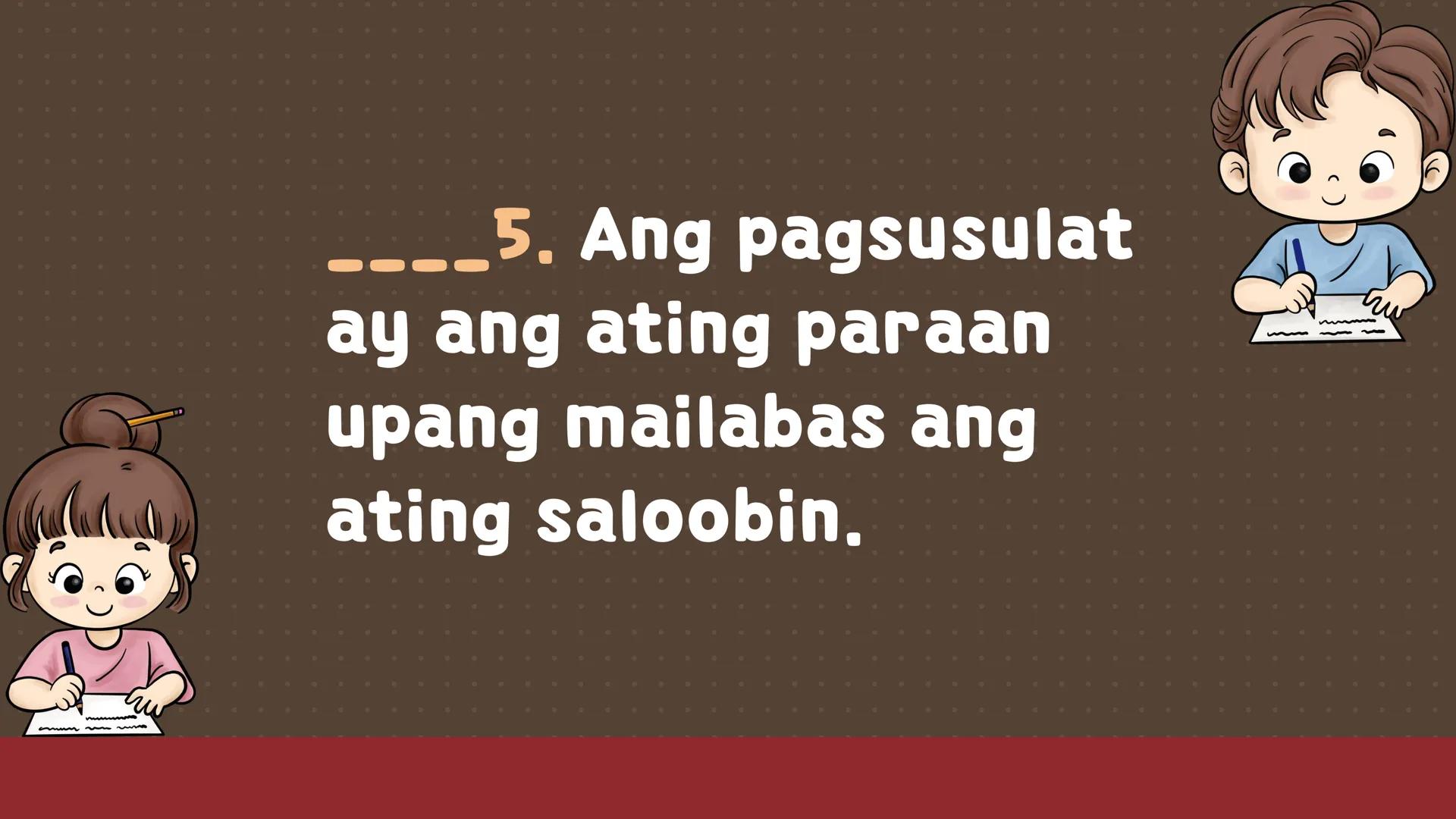 # FILIPINO SA PILING LARANG
# ANG
# PAGSUSULAT
ARALIN 1: 01
MGA LAYUNIN:
Nakapamumuno at nakikibahagi sa mga
gawain tungo sa pagsusulong n
