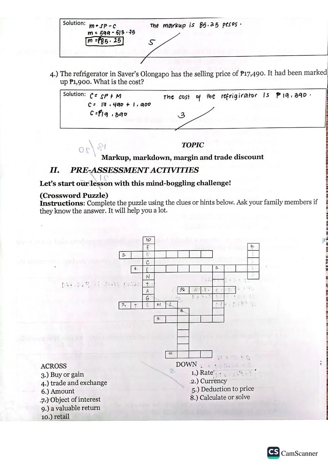 Markdown = P35,800 x .26
Markdown = P9,308
2
2.) Susan has a few unsold clothes at her store. She decided to reduce the price from P850 to
P