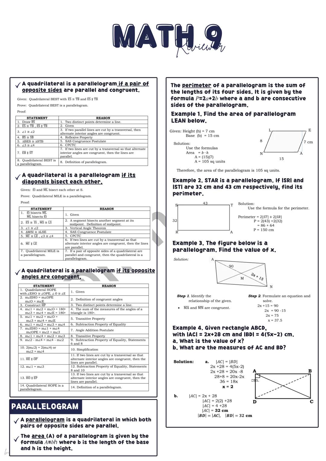 # MATH
Reviewer
## QUADRATIC EQUATION
✓ A quadratic equation in one variable is of the
form $ax^2 + bx + c = 0$ where a, b, and c are real