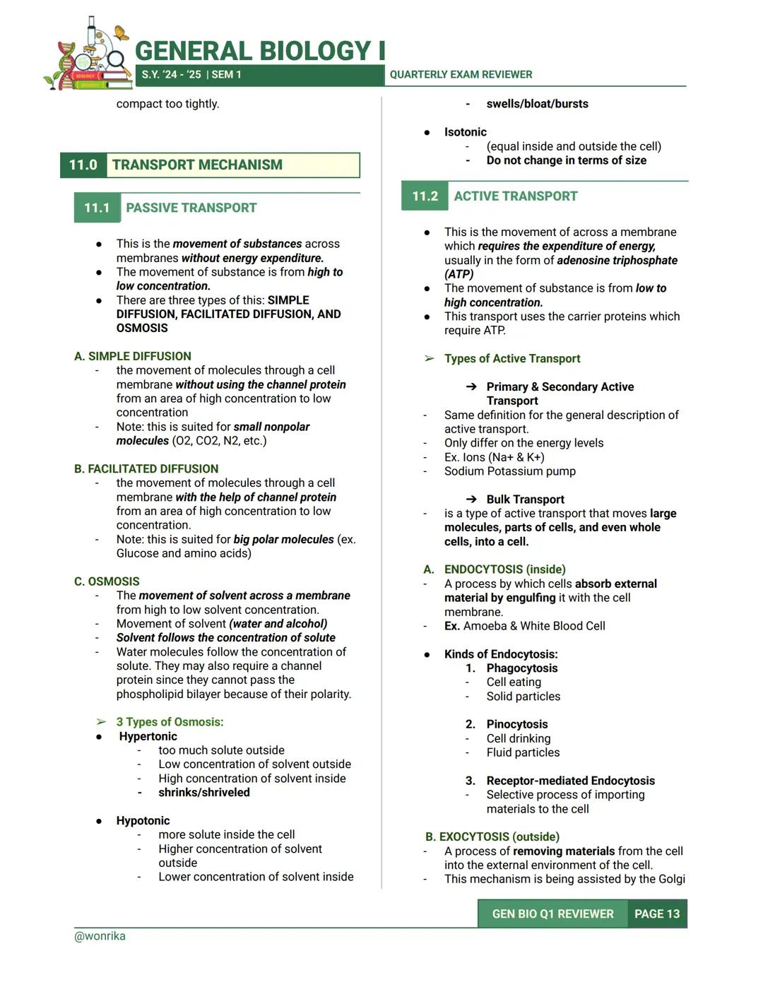 GENERAL BIOLOGY I
S.Y. '24-'25 | SEM 1
QUARTERLY EXAM REVIEWER
1.0 CELL
CELL
- It is the basic unit of structure and function in
living thin