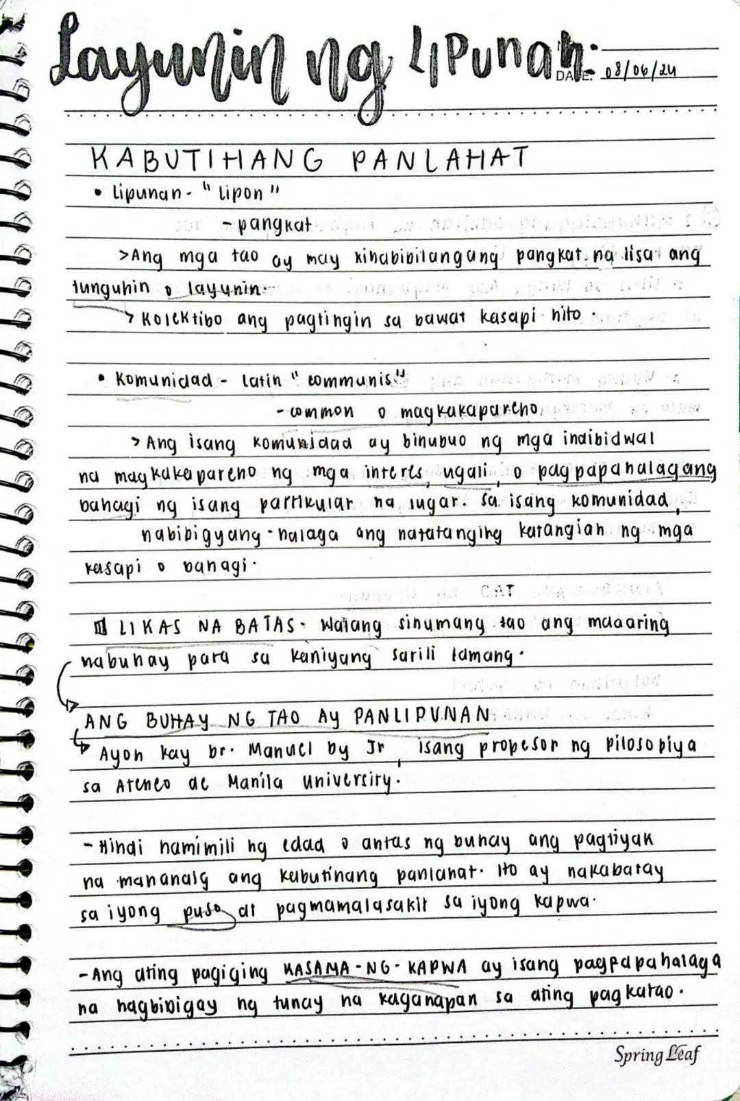 ## Layunin ng Lipunan
**DATE:** 03/06/21
### KABUTIHANG PANLAHAT
* Lipunan - "Lipon"
- pangkat
> Ang mga tao ay may kinabibilangang p