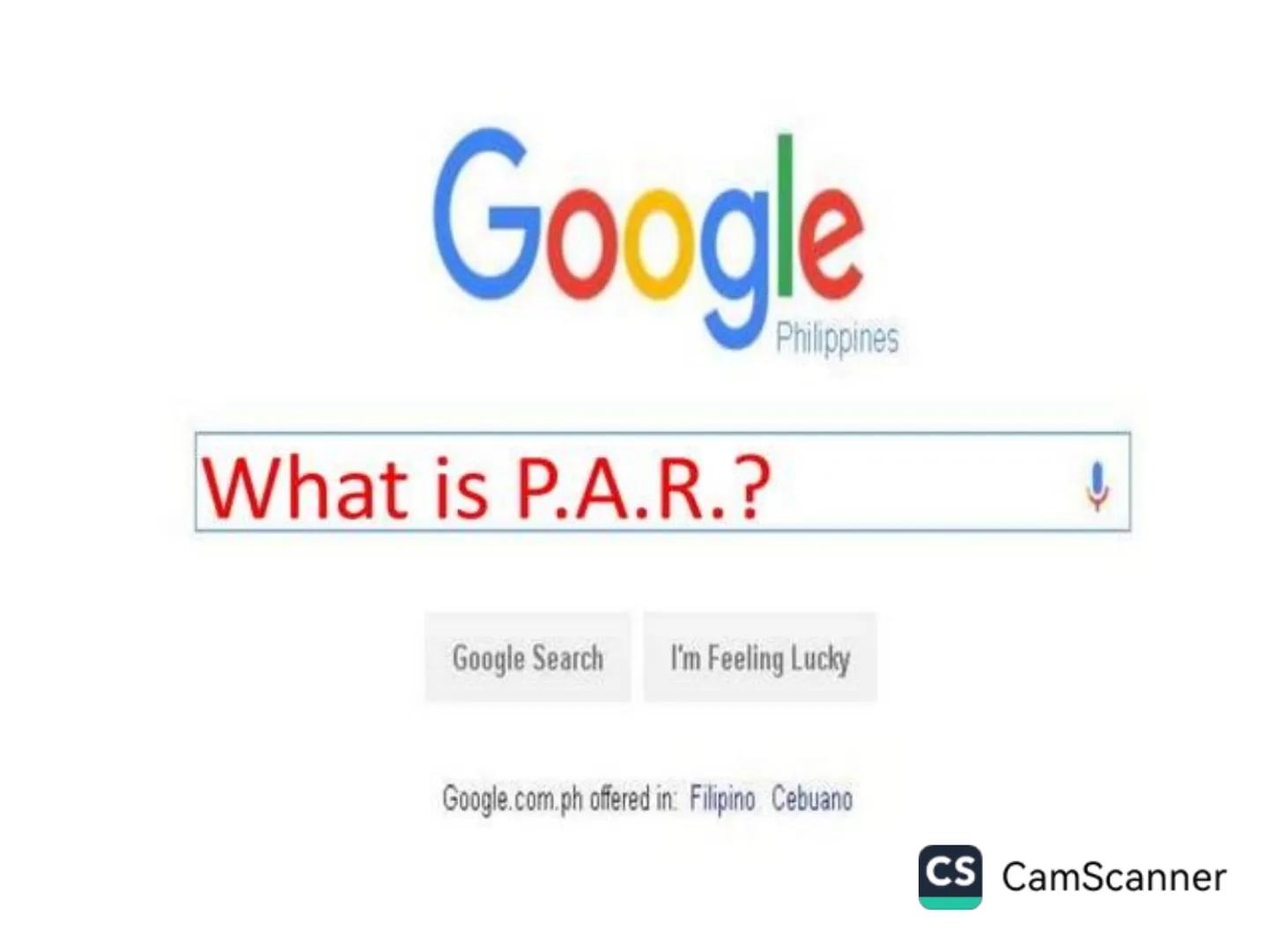 # Typhoons Google
Philippines
What is a typhoon?!
Google Search I'm Feeling Lucky
Google.com.ph offered in: Filipino Cebuano
CS CamScanner