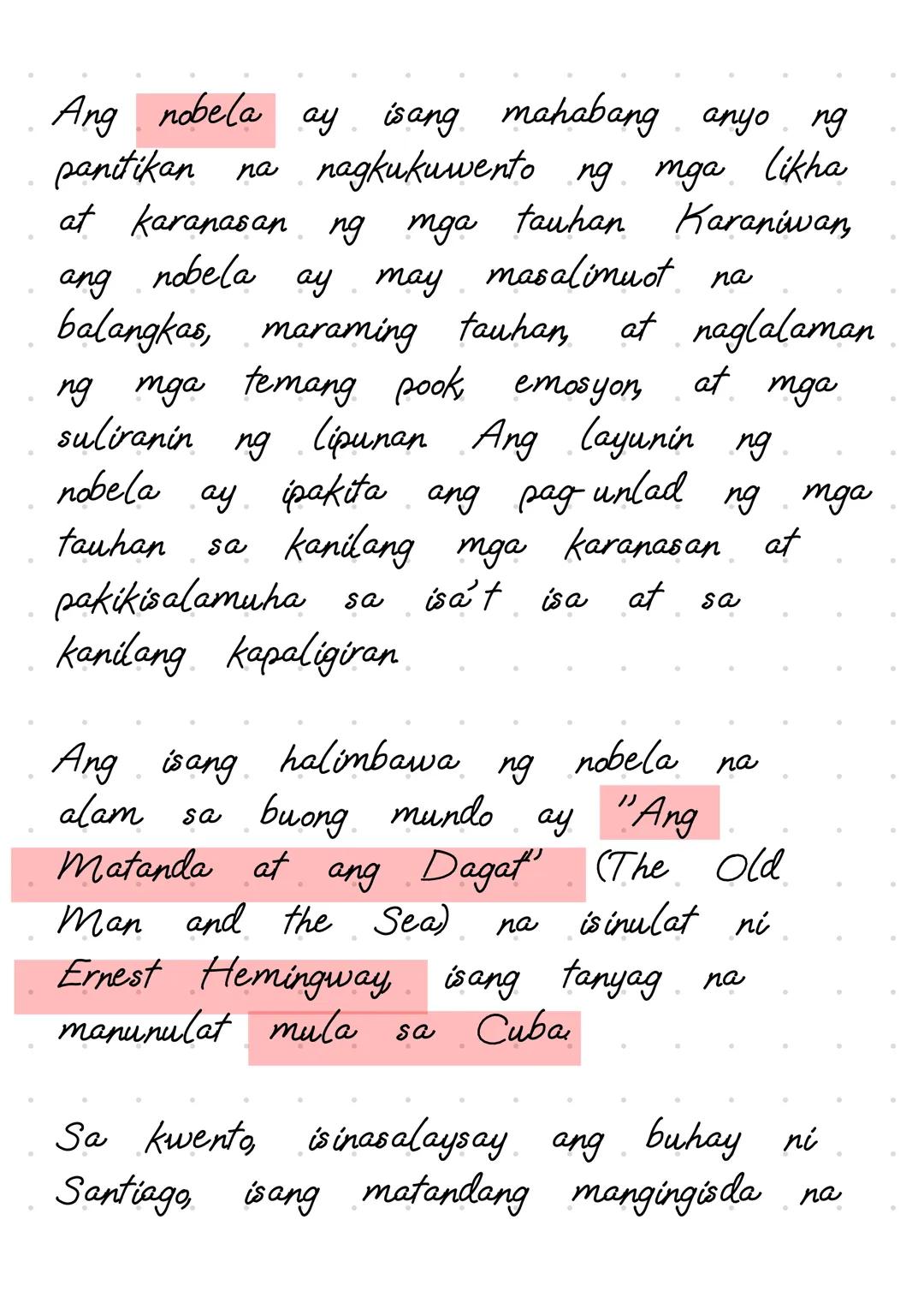 --- OCR Start ---
Ang nobela ay isang mahabang anyo ng
panitikan na nagkukuwento ng mga likha
at karanasan ng mga tauhan Karaniwan,
ang nobe