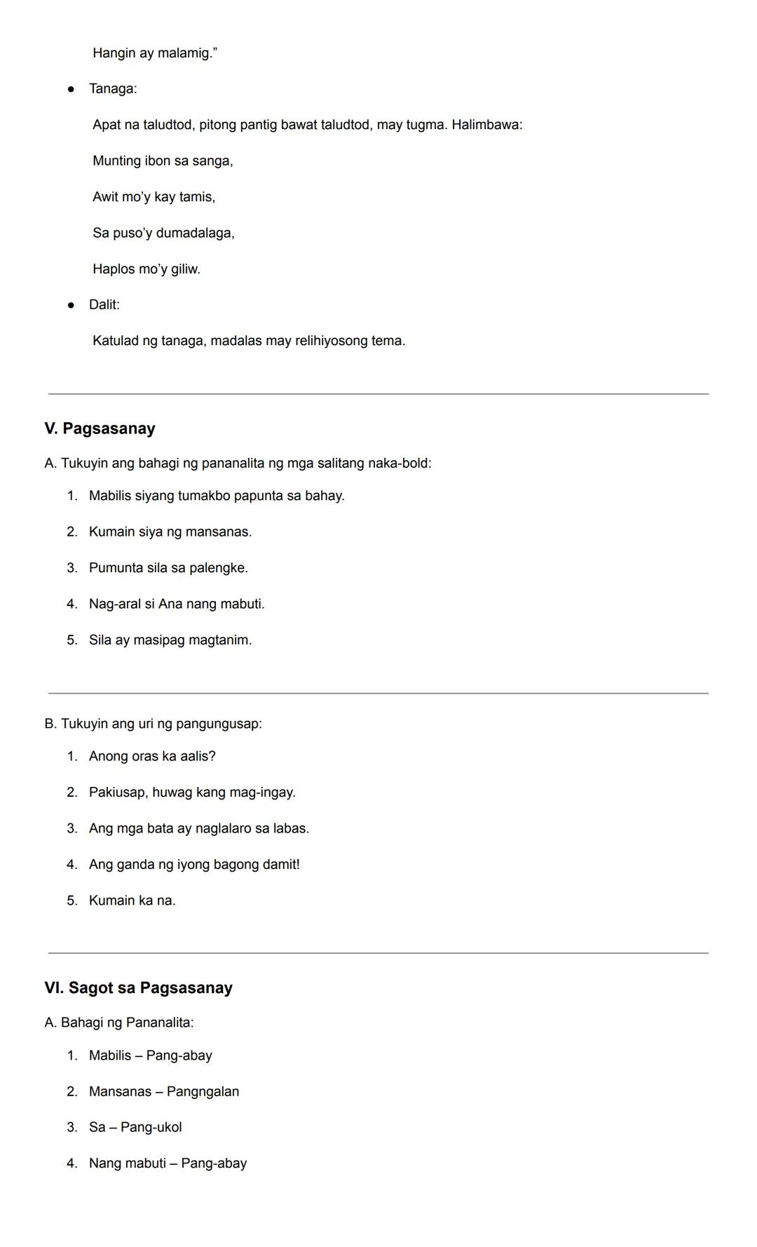 GRADE 7 FILIPINO REVIEWER
2nd Quarter - Mga Bahagi ng Pananalita, Uri ng Pangungusap, at Panitikan
I. Mga Bahagi ng Pananalita (Parts of Spe