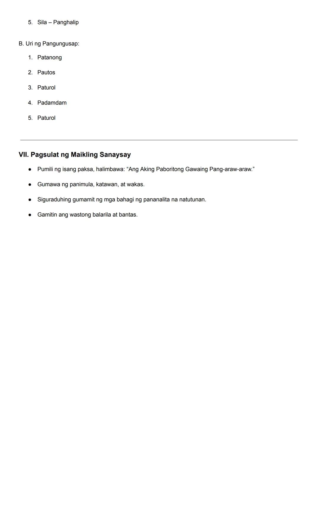 GRADE 7 FILIPINO REVIEWER
2nd Quarter - Mga Bahagi ng Pananalita, Uri ng Pangungusap, at Panitikan
I. Mga Bahagi ng Pananalita (Parts of Spe