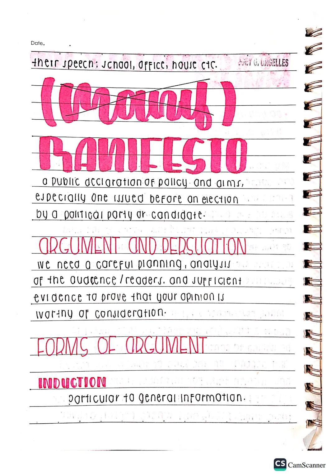 ## Eapp Date.
their speech; school, Office, house cic. JULY G. URGELLES
(many)
MANIFESTO
a public decigration of policy and aims,
especially