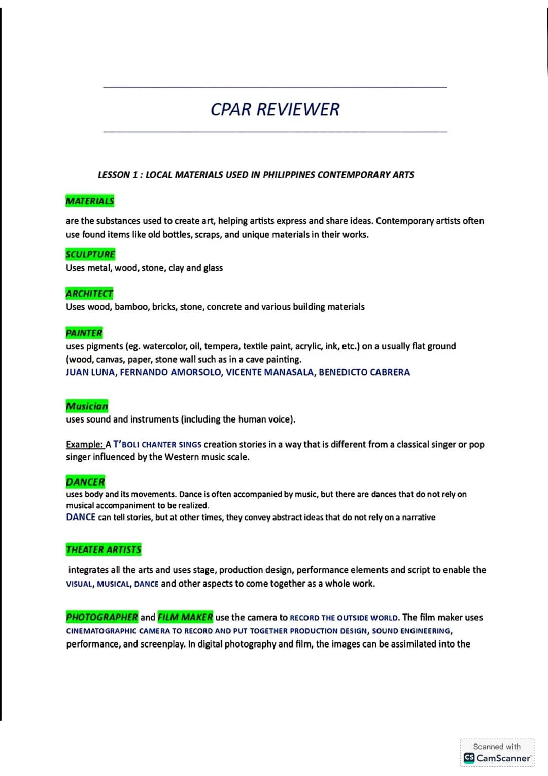 NOTES for Grade 12
STUDENTS
C.P.A.R
Contemporary Philippine Arts
from the Region Contemporary Philippine Arts from the Region
First Semester