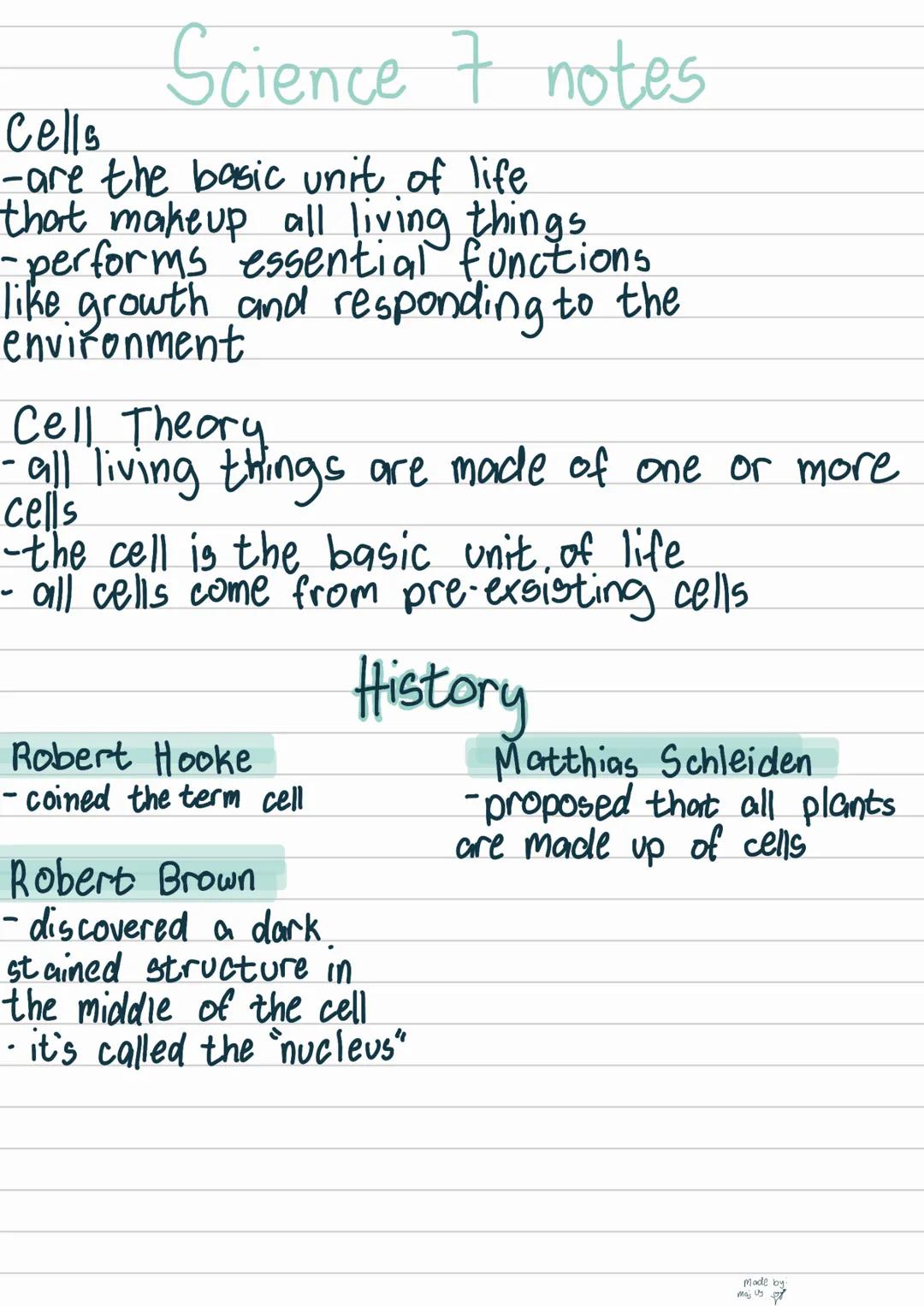 Science 7 notes
cell diversity
Eukaryotic
• cells that have a
nucleus
Prokaryotic
• cells that DO NOT have
a nucleus
Cell parts
Nucleus
• co