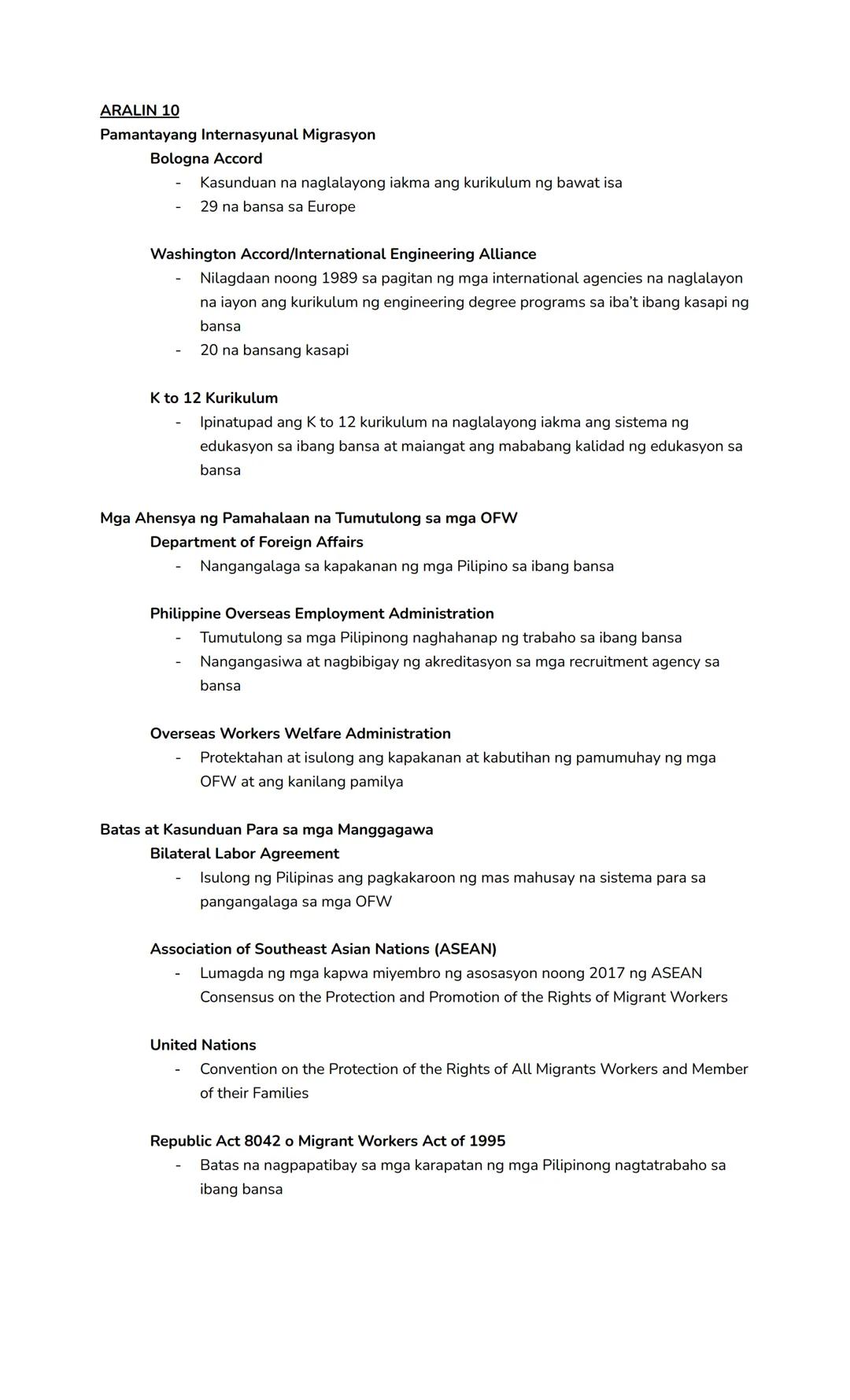 Araling Panlipunan 10 | Quarter 2
ARALIN 1
- Ang globalisasyon ay isang proseso at sinasabing sumasalamin sa daloy at interaksyon
ng mga tao