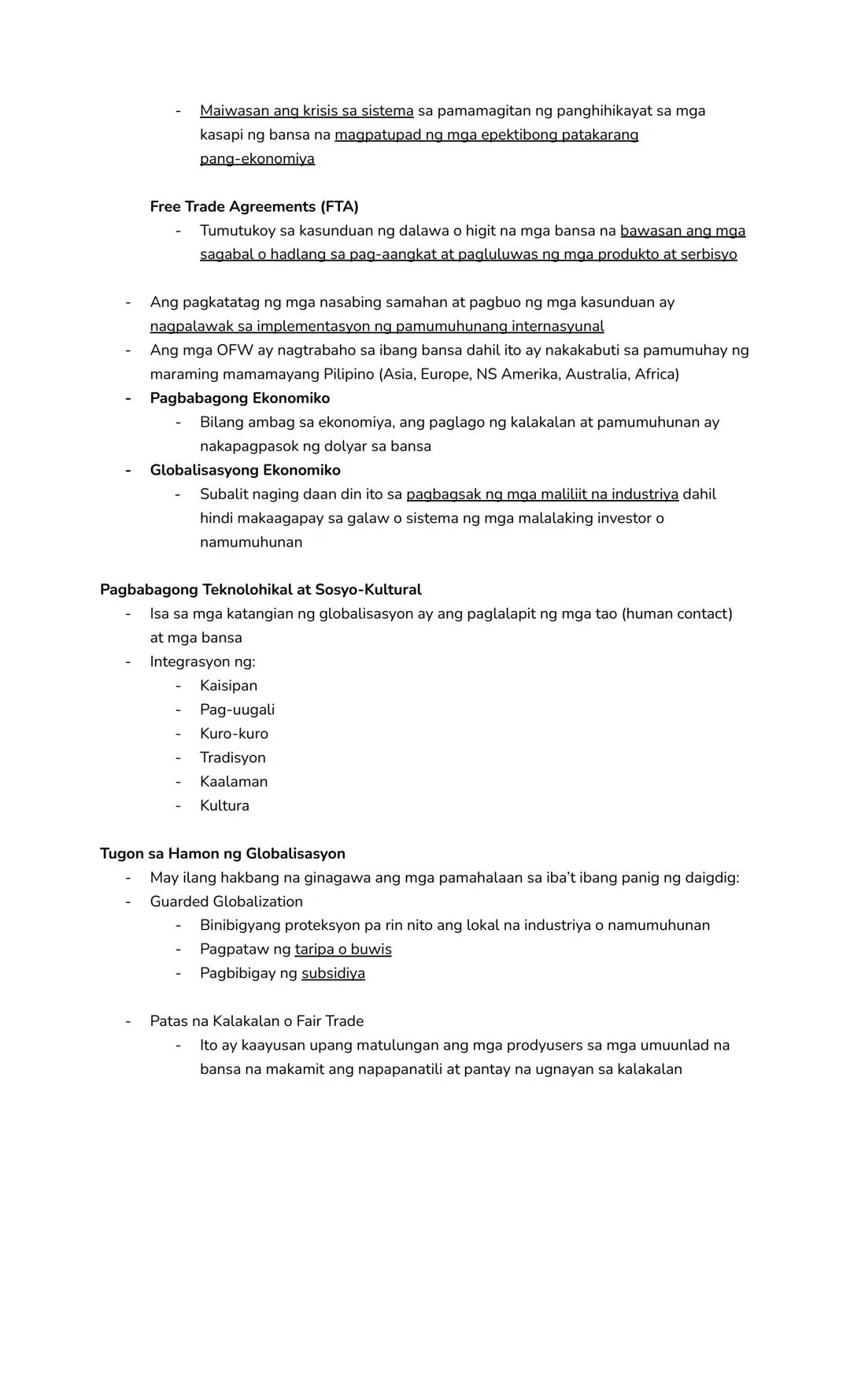 Araling Panlipunan 10 | Quarter 2
ARALIN 1
- Ang globalisasyon ay isang proseso at sinasabing sumasalamin sa daloy at interaksyon
ng mga tao