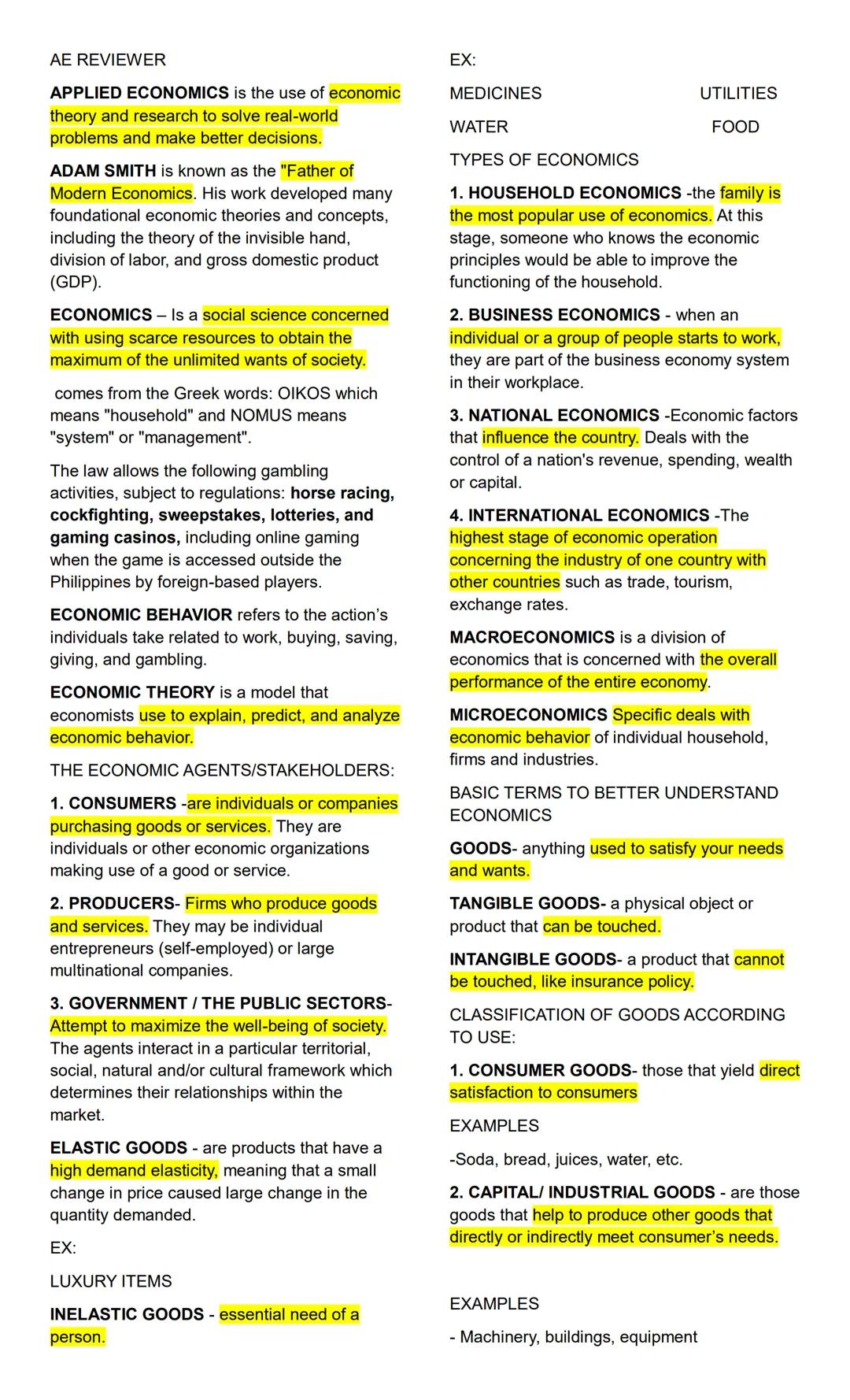 AE REVIEWER
APPLIED ECONOMICS is the use of economic
theory and research to solve real-world
problems and make better decisions.
ADAM SMITH
