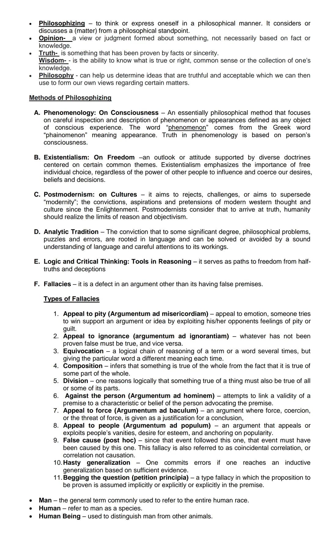 # Reviewer for 1st Periodical Exam
* "Philosophy" comes from two Greek words which are: "philein" means "to love" and "sophia" meaning "wis