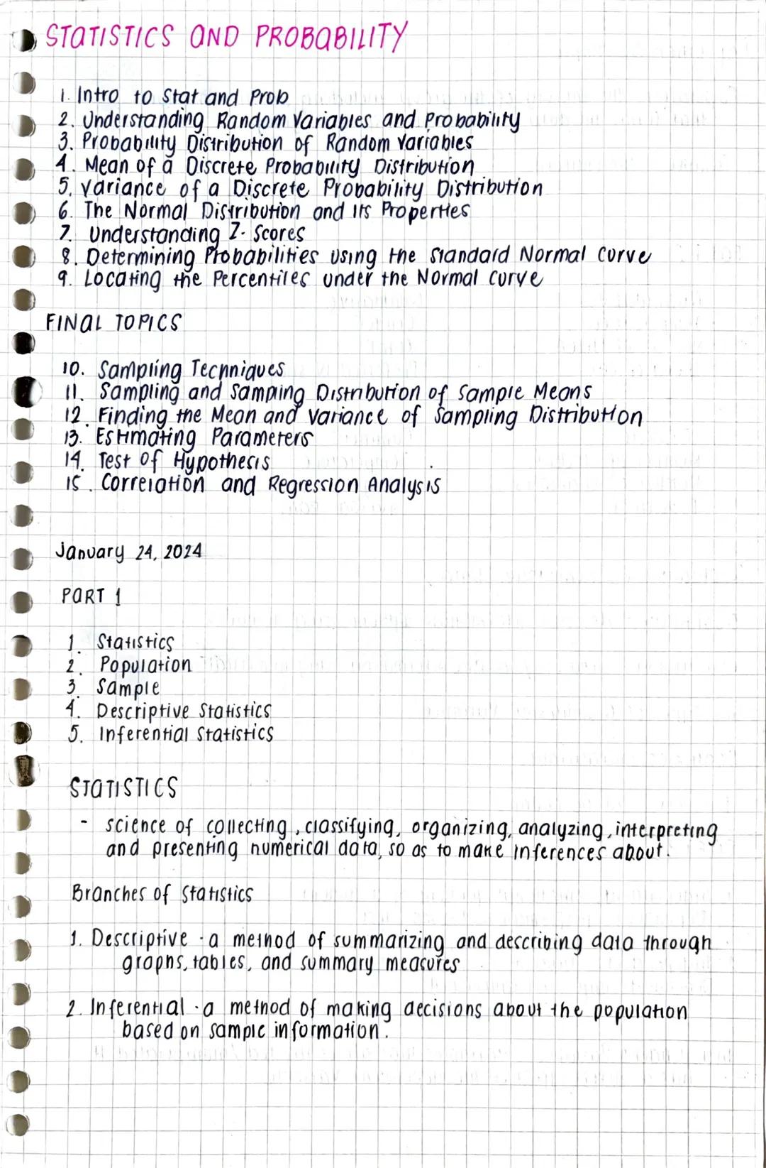 STATISTICS AND PROBABILITY
1. Intro to Stat and Prob
2. Understanding Random Variables and Probability
3. Probability Distribution of Random