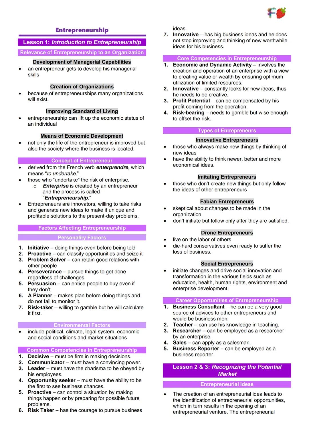 ## Entrepreneurship
### Lesson 1: Introduction to Entrepreneurship
#### Relevance of Entrepreneurship to an Organization
* Development of