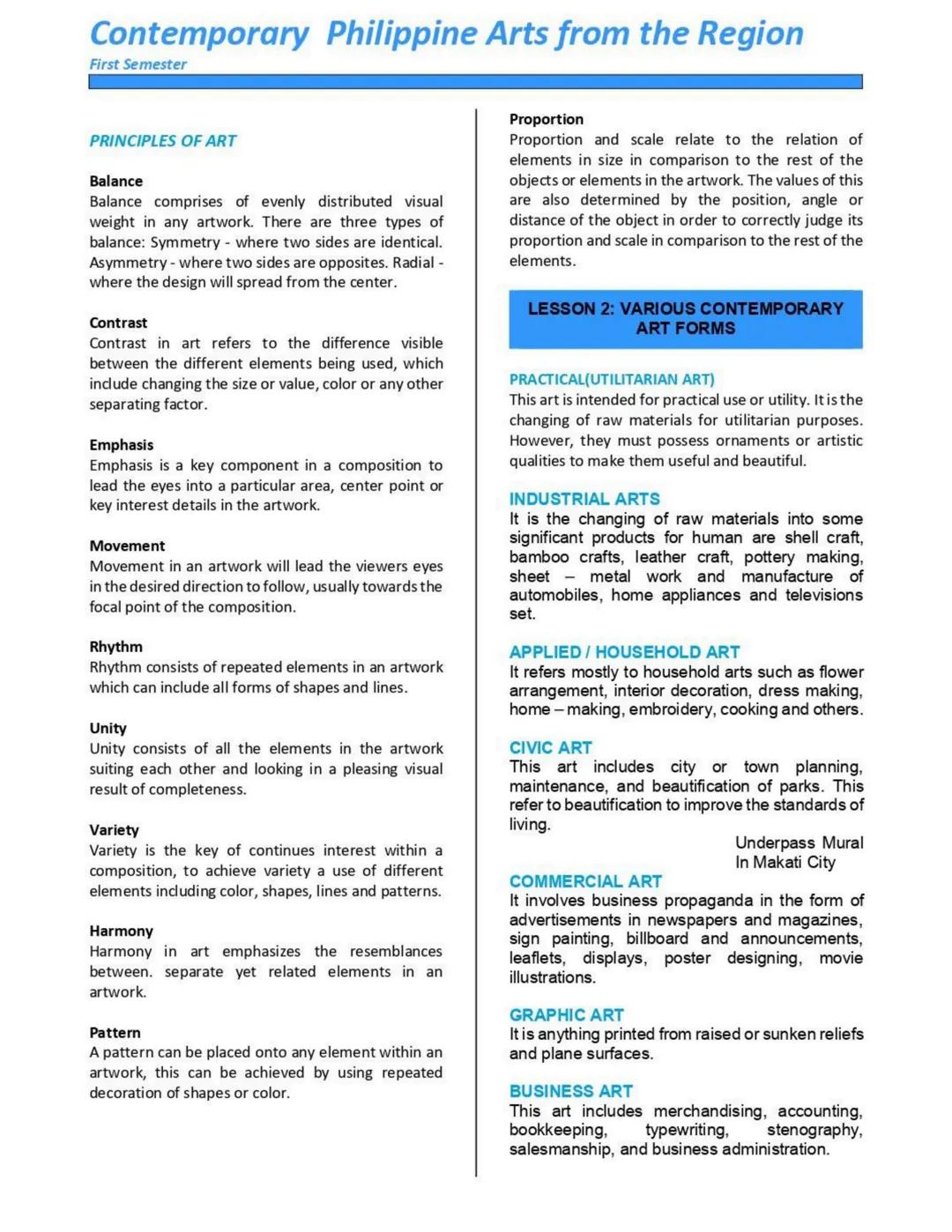 Contemporary Philippine Arts from the Region
First Semester
LESSON 1: CONTEMPORARY ART
PRACTICES FROM VARIOUS REGIONS
WHAT IS ART?
Art is a