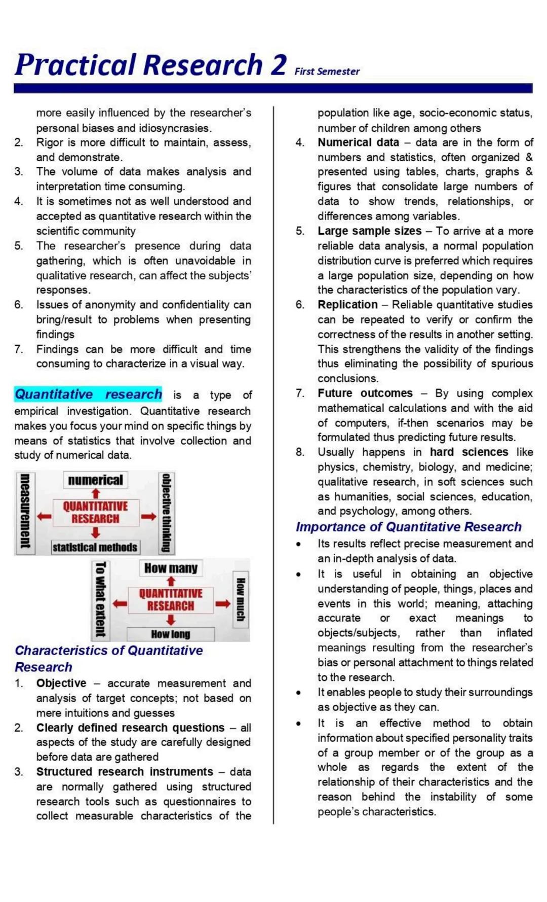 Practical Research 2
First Semester
LESSON 1: QUANTITATIVE RESEARCH
Characteristics of Quantitative
Research
We know well that by knowing th