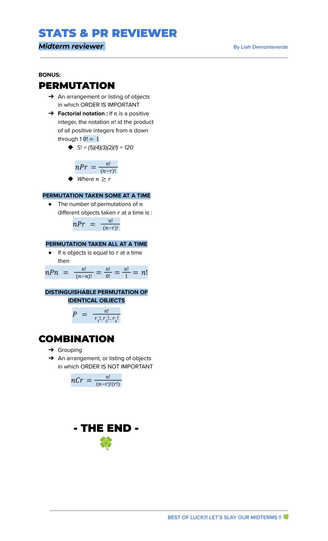 STATS & PR REVIEWER
Midterm reviewer
By Liah Demonteverde
STATISTICS
→ Defined as science that studies data
to be able to make a decision
→