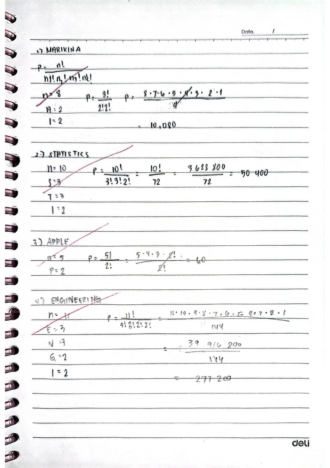 01:1
Date.
Permutation
-is the arrangement of objects in which order is important. The permutation of
n objects taken r at a time is denoted