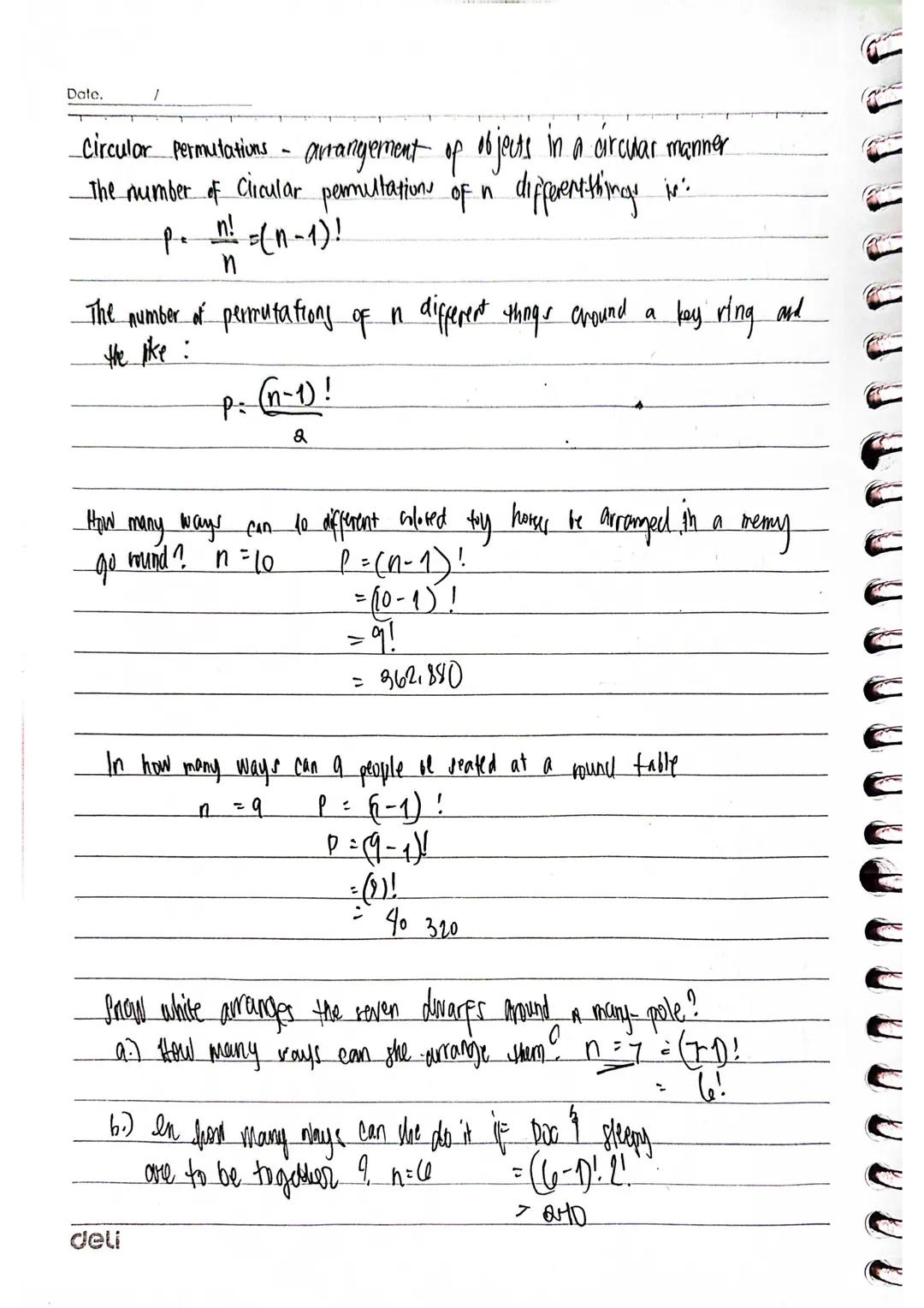 01:1
Date.
Permutation
-is the arrangement of objects in which order is important. The permutation of
n objects taken r at a time is denoted